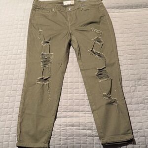 G by Guess Olive Ripped Ankle Jeans